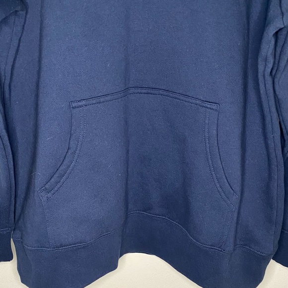 Unisex Solid Lined Draw String Navy Blue Hoodie - Picture 2 of 3